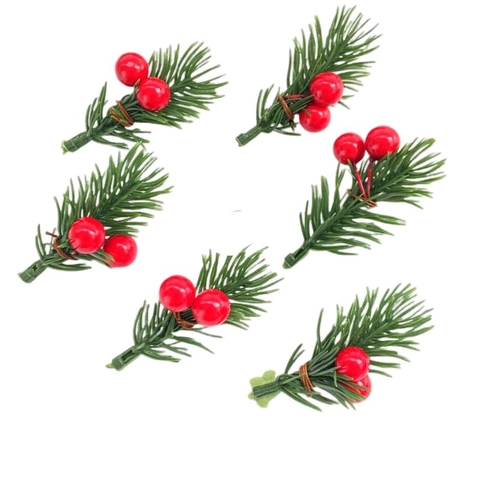 Artificial Pine Needle Branches With Berries Christmas Tree Decoration PVC Plastic DIY Festive Holiday Ornament