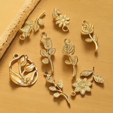 Stainless Steel Charms Pendants DIY Jewelry Making Vintage Flower Heart Leaf Rose Daisy Tulip For Necklace Bracelet Earrings