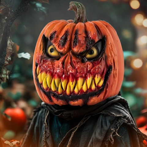 Scary Halloween Pumpkin Mask Horror Monster Latex Headgear Cosplay Costume Party Props Realistic Texture Evil Face
