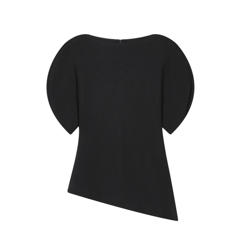 Women Short Sleeve Top Polyester Asymmetrical Hem Puff Sleeve Fashion Streetwear Casual Round Neck Solid Color