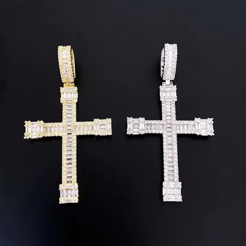 Collana con Ciondolo a Croce Hip Hop Iced Out per Uomo Donna Rame Zirconia Intarsiata Oro Argento Oro Rosa Gioielli Regalo