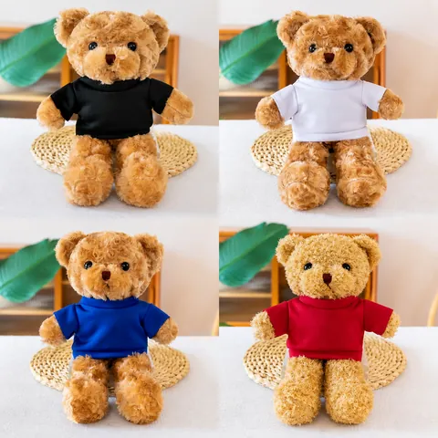 Cute Teddy Bear Plush Toy With T-Shirt Brown Stuffed Animal Doll Soft Plushie Bear Gift For Children Birthday Souvenir Home Decoration