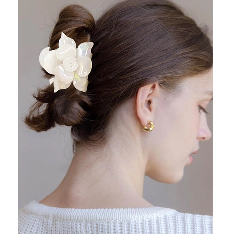 Pinza De Pelo Flor Rosa Acetato Textura Mármol Accesorios Cabello Retro Elegantes Estilo Dulce Para Mujeres
