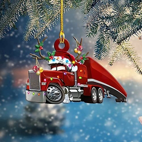 Ornamento Appeso Albero Natale Acrilico Piatto Camion Cartone Animato Decorazione Veicolo Corna Renna Cappello Babbo Natale