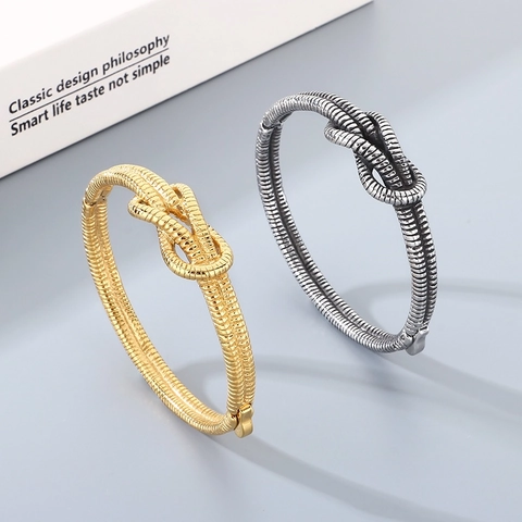 Brazalete De Nudo Acero Inoxidable Textura De Cuerda Retorcido Diseño De Nicho Hebilla Con Bisagra Joyas Moda Regalo