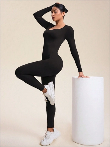 Naadloze Yoga Jumpsuit Dames Lange Mouwen Rugloos Bodysuit Nauwsluitend Geribbelde Stof Sneldrogend Nylon Spandex Sportkleding