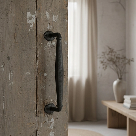 Vintage Cast Iron Door Handle Textured Rustic Industrial Style Pull With Screws For Barn Gate Cabinet Garden Decor