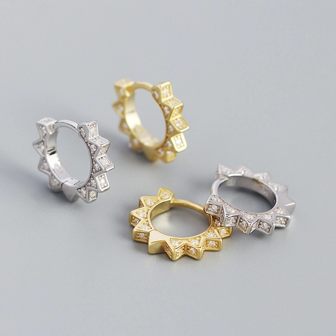 925 Sterlingsilber Creolen Ohrringe Für Damen Sonnenstrahl Geometrisch Strass Eingelegt Gold Silber Ohrschmuck