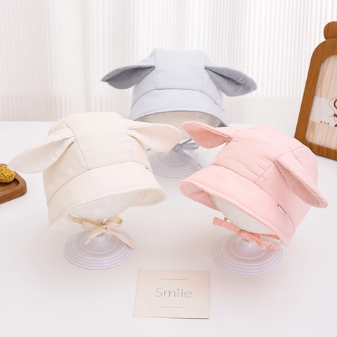 Baby Girl Soft Bunny Ears Ear Protection Hat Corduroy Tie-On Beanie For Infants 6-15 Months Autumn Winter Warm Bonnet