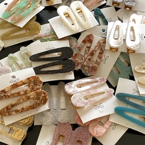 Pinzas Para El Cabello De Pico De Pato De Acetato Forma De Gota De Agua Patrón De Mármol Carey Horquillas Estilo Coreano Para Mujer