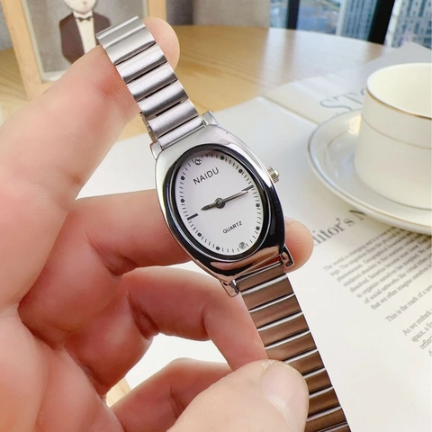 Luxury Ladies Quartz Watch Alloy Elastic Metal Strap Elliptical Dial Casual Simple Elegant Women Wristwatch Fashion Accessory