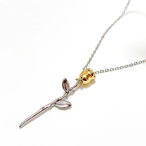 Collana Con Ciondolo A Rosa Argento Sterling 925 Bicolore Placcato Oro Gioielli Floreali Eleganti Per Donna Stile Vintage