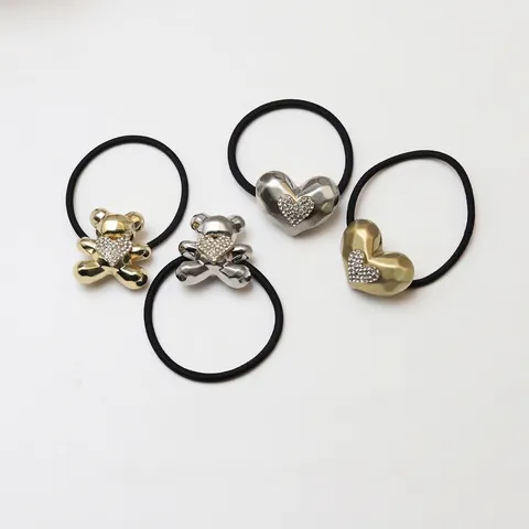 Herz Bär Haargummis Legierung Strass Elastischer Pferdeschwanz Halter Koreanischer Stil Gold Silber