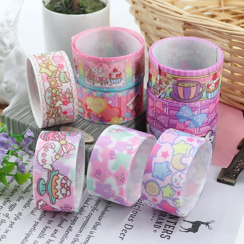 Nastro In Grosgrain Stampato Cartone Animato Poliestere Trasferimento Termico Per Fiocchi Capelli Fai Da Te Regalo Kawaii Materiali