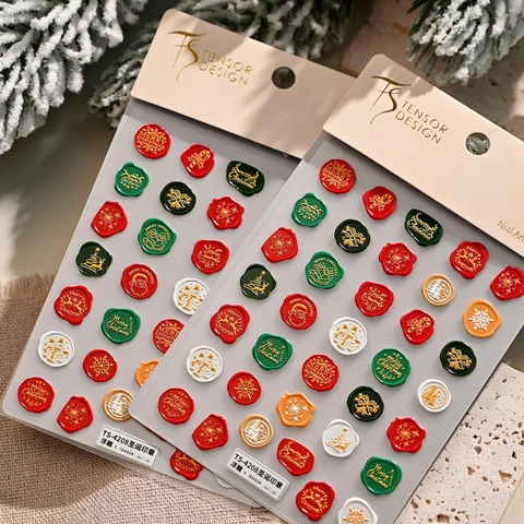 Kerst Nagelstickers Reliëf Lakstempel Kerstman Rendier Sneeuwvlokken Decals Manicure TS-4208 Vakantie DIY Decoratie
