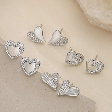 Herz Ohrstecker Zirkon Kupfer Hohl Asymmetrisches Design Schmuck Für Damen Mädchen Mit Kupfer Ohrstecker