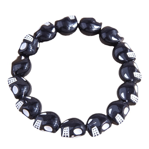 Bracciale Perline Teschio Resina Elastico Estensibile Gotico Punk Rock Gioielli Per Regalo Festa Halloween Unisex
