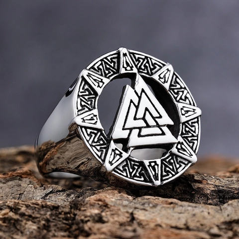 Viking Ring Stainless Steel Nordic Mythology Valknut Symbol Retro Punk Gothic Signet Band For Men Jewelry