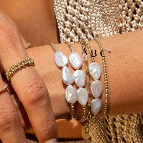 Pulsera De Perlas De Agua Dulce Naturales Barrocas Minimalista Cobre Chapado En Oro De 18K Joyas Elásticas Para Mujeres Elegante