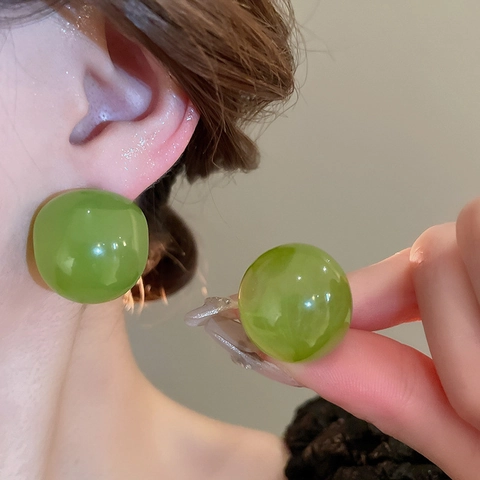 Round Ball Stud Earrings Resin Marble Pattern With 925 Sterling Silver Earring Post Minimalist Fashion Jewelry For Women