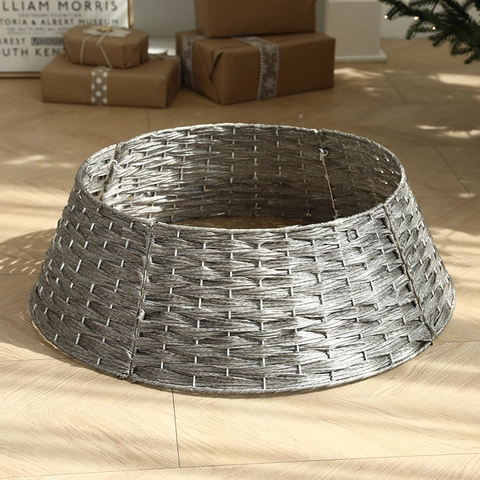 Collier De Sapin De Noël Style Rotin Tissé Décoration Nordique Couverture De Support Base Fibre Synthétique Cadre Métallique
