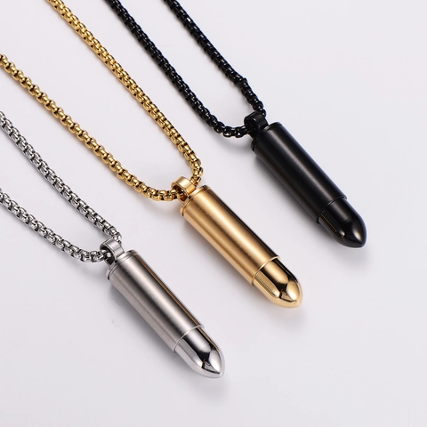 Collier Pendentif Balle Acier Inoxydable Cylindre Ouverture Punk Streetwear Bijoux Pour Hommes Femmes Style Hip Hop