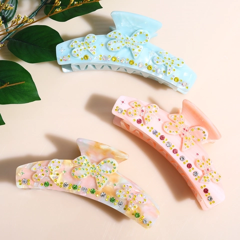 Acetate Rhinestone Butterfly Hair Claw Clip Elegant Large Sparkly Shark Clip For Women Girls Sweet Styling Accessory