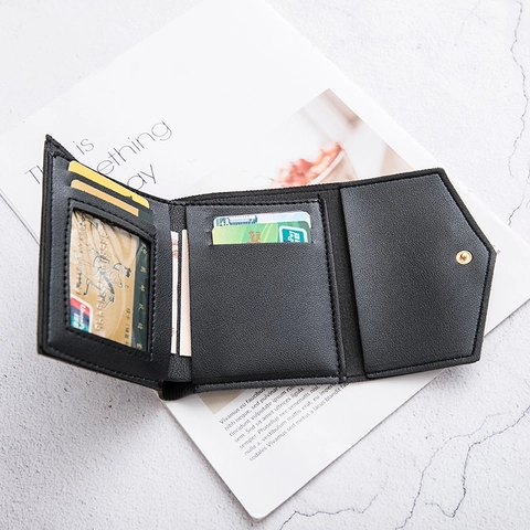 Mini Portafoglio Donna Pieghevole In Tre Pelle PU Fibbia In Metallo Cuore Portamonete Compatto Borsa Elegante Per Ragazze