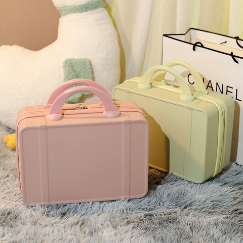 Mini Suitcase Makeup Box ABS PC Hard Shell Portable Cosmetic Storage Case With Handle For Travel Macaron Style