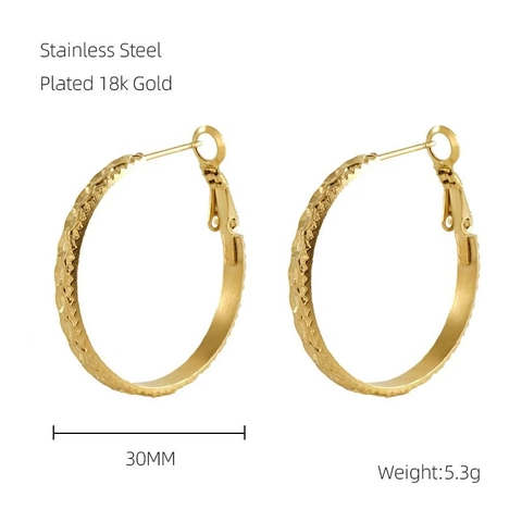 Orecchini a Cerchio in Acciaio Inossidabile per Donna Placcati in Oro 18K Trama Rombica Orecchini a Cerchio Geometrici