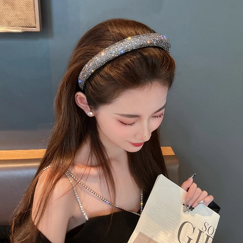 Full Rhinestone Padded Headband French Retro Wide Hair Hoop Sparkly Elegant Fashion Hair Accessories For Women