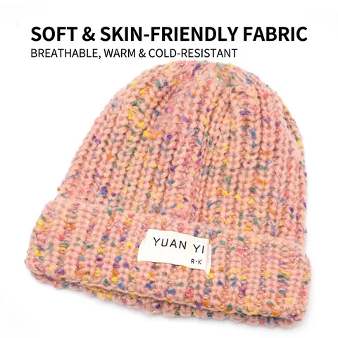 Acrylic Beanie Hat Knitted Warm Winter Colorful Confetti Dots Slouchy Candy Color Cute For Women