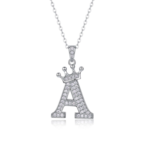 Luxury 925 Sterling Silver Crown Initial Necklace Pave Moissanite Letter Pendant Necklace For Women Fashion Temperament Jewelry Gift