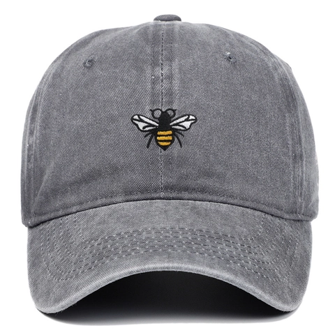Vintage Washed Cotton Baseball Cap Bee Embroidery Distressed Retro Style Adjustable Metal Buckle Casual Outdoor Sun Hat