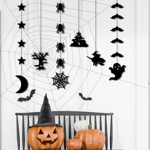 Halloween Hängedekoration Filz Schwarze Silhouette Spinnen Hexen Geister Fledermäuse Für Party Wand Fenster Hausdeko
