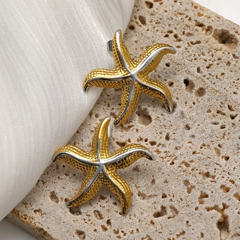 Orecchini A Lobo Stella Marina Acciaio Inossidabile 304 Placcato Oro 18k Gioielli Marini Da Donna Con Perno In Acciaio