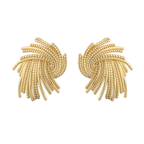 Textured Copper Earrings Geometric Twisted C Shape Fireworks Studs 18K Gold Plated Fashion Jewelry For Women