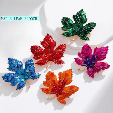Broche Feuille D Erable Alliage Email Strass Elegant Luxe Colore Automne Bijoux Pour Femmes Decoration De Veste