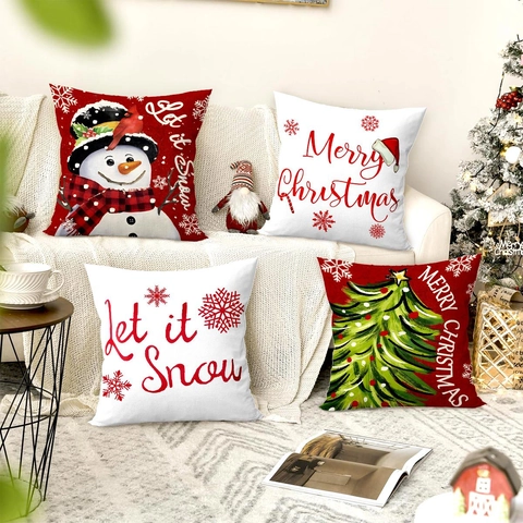 Kerst Kussensloop Sneeuwpop Kerstboom Print Polyester Linnen Structuur Feestdagen Woondecoratie