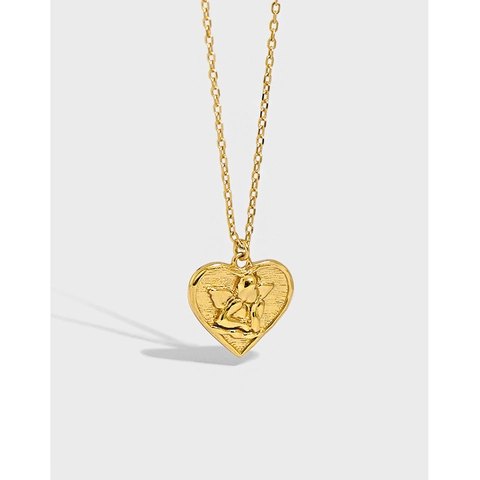925 Sterling Zilveren Engel Hart Hanger Ketting Retro Cupido Reliëf Munt Sleutelbeen Ketting Sieraden Voor Dames