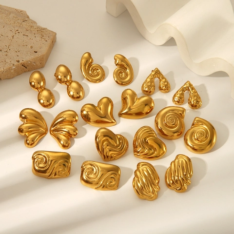 Vintage Hochglanzpolierte Edelstahl Ohrringe Gold Silber Herz Nautilus Muschel Geometrische Ohrstecker Für Damen Schmuck