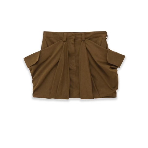 Minifalda Cargo Para Mujer Sarga Poliéster Cintura Media Café Color Sólido Bolsillos Grandes Plisada