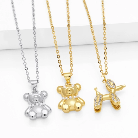 Schattige Dieren Hanger Ketting Voor Dames Koper Met Glanzende Zirkoon Kunstparel Mode Hip Hop Sieraden