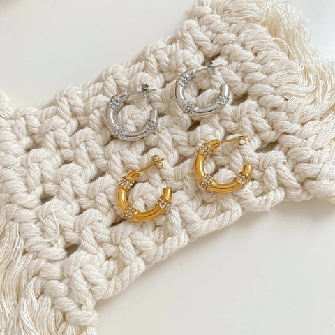 Orecchini A Cerchio Vintage A Forma De C Da Donna In Acciaio Inossidabile Con Strass Di Moda