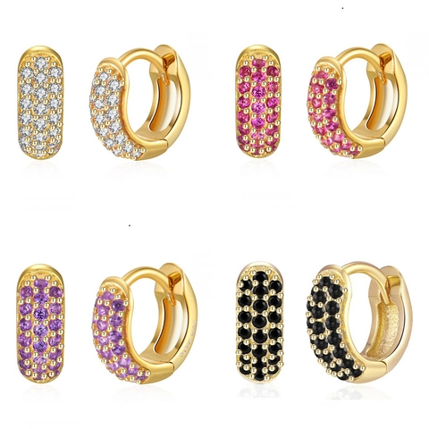 Colorful Cubic Zirconia Huggie Hoop Earrings Copper 24K Gold Plated Round Pave Setting Luxury Fashion Jewelry For Women