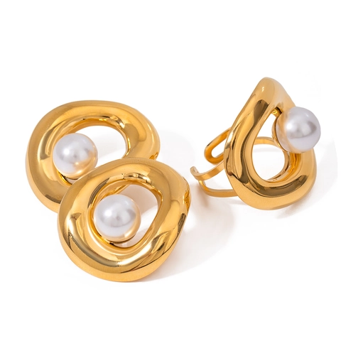 Irreguläre Creolen 18K Vergoldeter Edelstahl Mit Künstliche Perle Poliert Geometrischer Modeschmuck Hypoallergen
