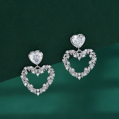 Orecchini A Pendente Cuore Rame Micro Zirconia Gioielli Eleganti Donne Con Perno In Argento Sterling 925