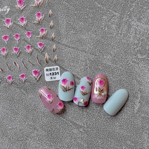 Nagelaufkleber Ultradünn Robust Selbstklebend Blumen Herz Tulpen Muster DIY Maniküre Abziehbilder Elegant Süß