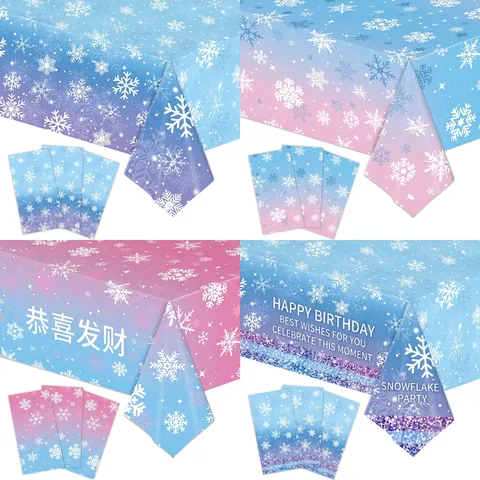 Mantel Desechable Copo De Nieve Plástico Impermeable Degradado Invierno Navidad Fiesta Rectangular Cubierta De Mesa