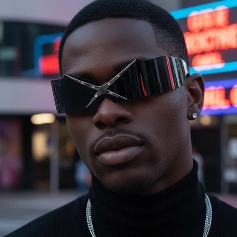 Gafas De Sol De Una Pieza Sin Montura Y2K Cyberpunk Sobredimensionadas Lente AC PC Decoración Metal UV400 Moda Para Hombres Mujeres